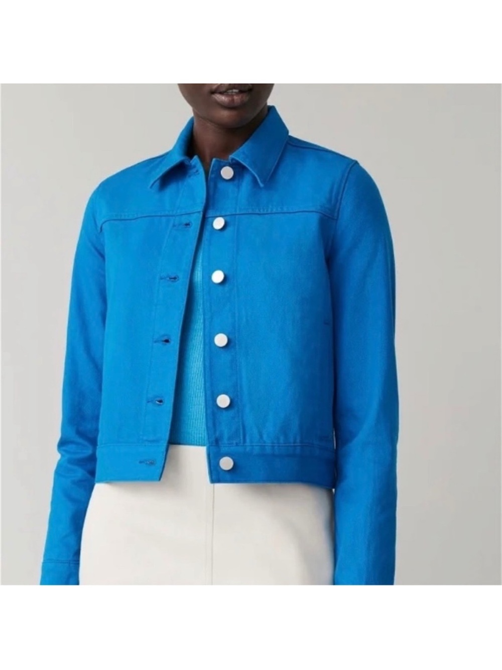 COS Electric Blue Cropped Button-Front Jean Jacket